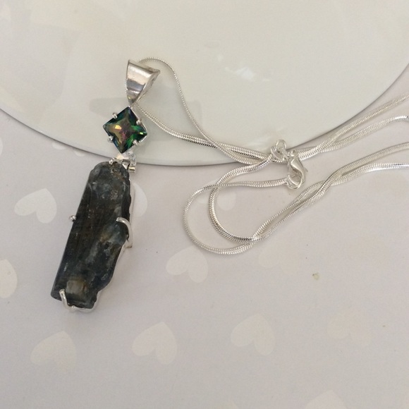 Sterling Silver Mystic Topaz/ Kyanite Pendant 925 - Picture 4 of 7